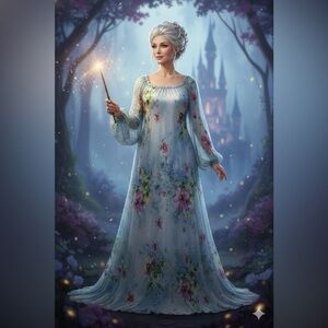 Fairy Godmother Dress - Floral Blue Chiffon Maxi Dress Size X/XL